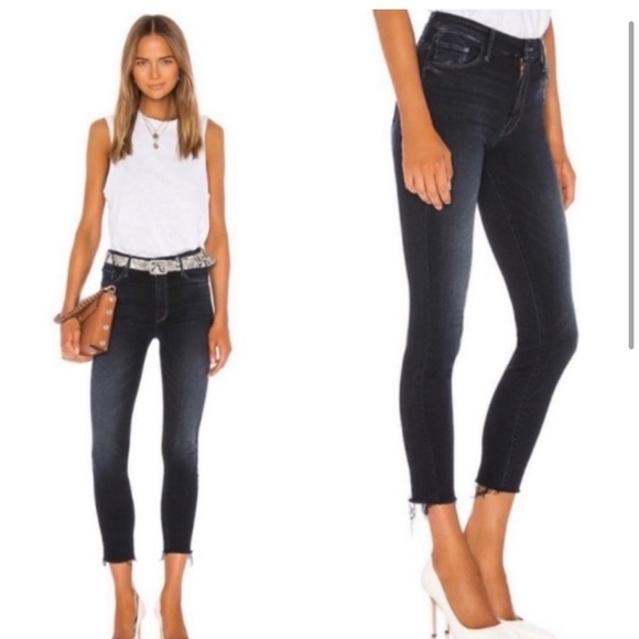 MOTHER HIGH WAISTED LOOKER ANKLE FRAY IN LAST CALL DARK WASH HI RISE STRETCH DNM - Picture 2 of 16